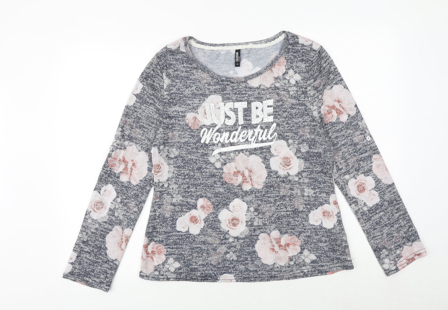 Colesium Casual Womens Blue Floral Viscose Basic Blouse Size XL Round Neck - Just Be Wonderful