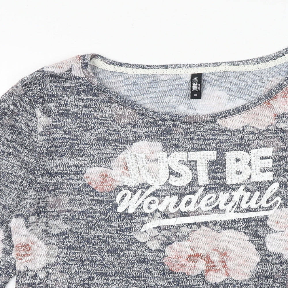Colesium Casual Womens Blue Floral Viscose Basic Blouse Size XL Round Neck - Just Be Wonderful