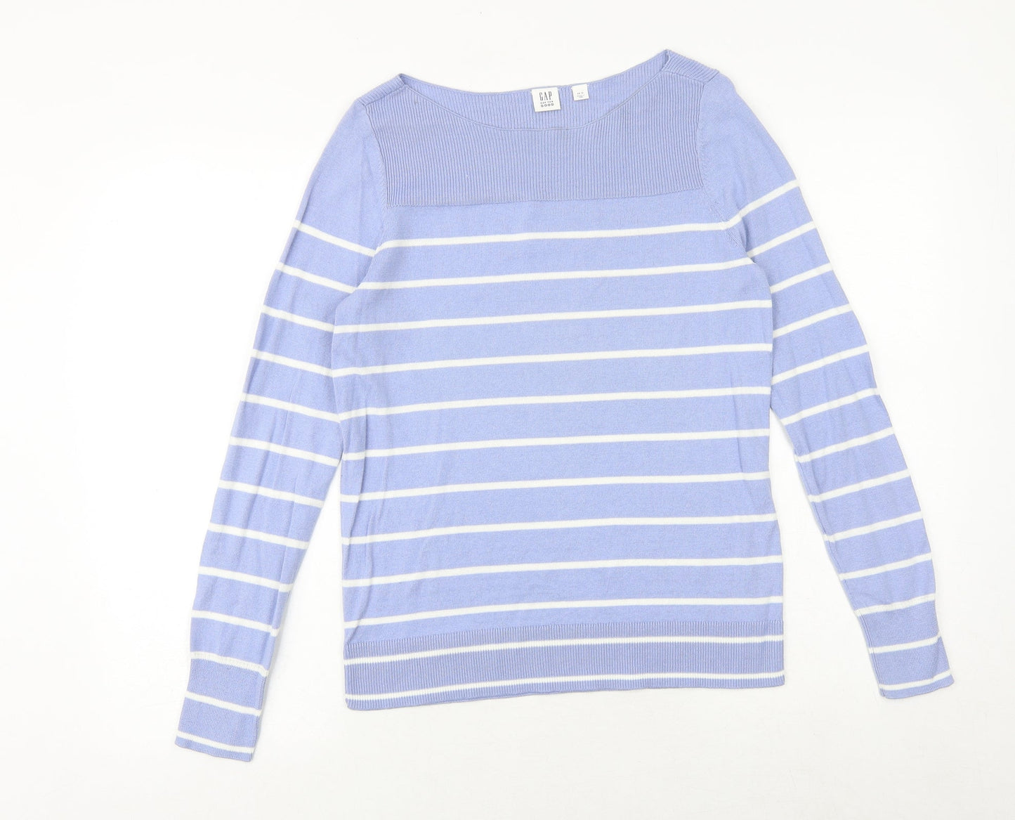 Gap Womens Blue Boat Neck Striped 100% Cotton Pullover Jumper Size XS