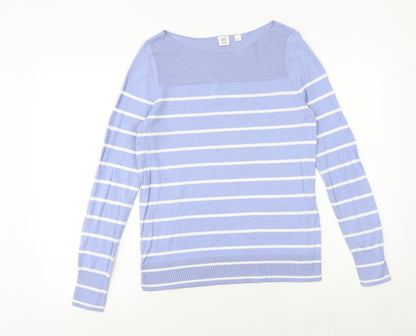 Gap Womens Blue Boat Neck Striped 100% Cotton Pullover Jumper Size XS