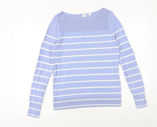 Gap Womens Blue Boat Neck Striped 100% Cotton Pullover Jumper Size XS