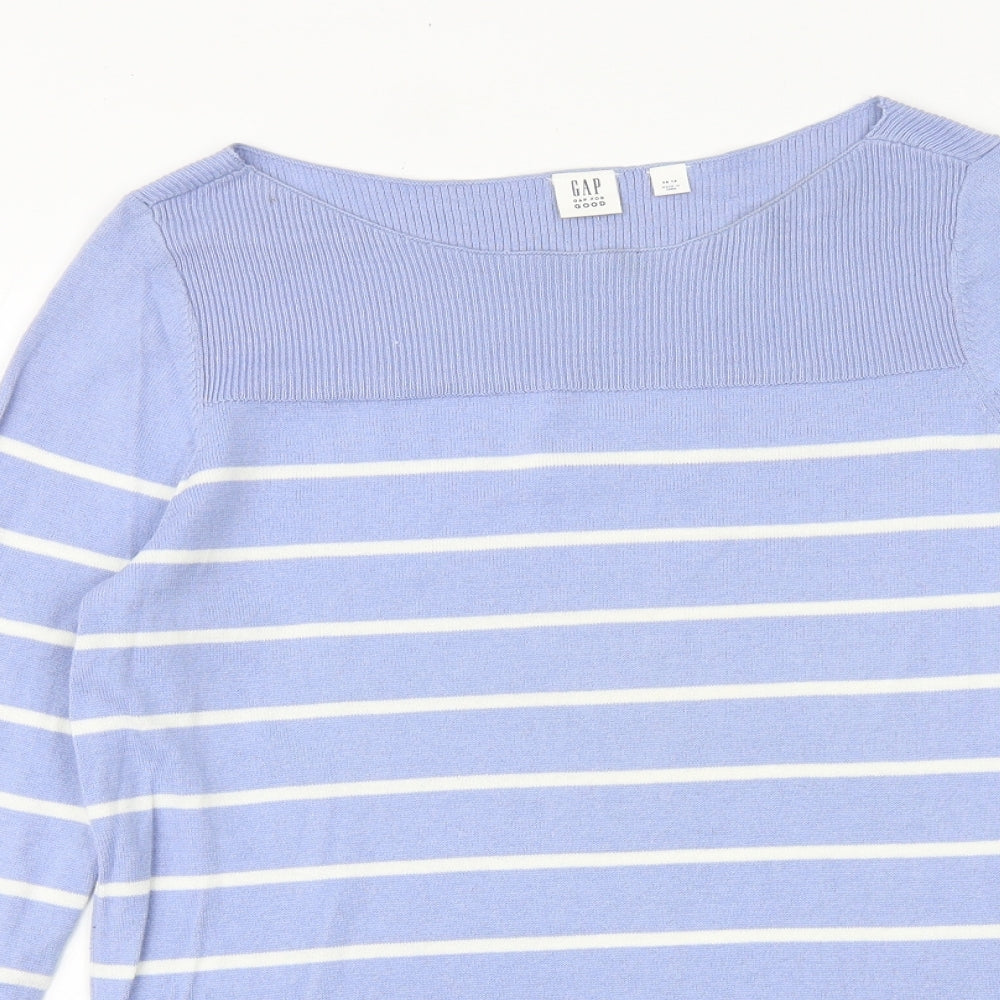 Gap Womens Blue Boat Neck Striped 100% Cotton Pullover Jumper Size XS