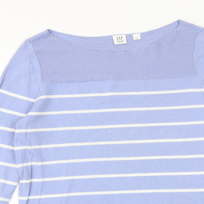 Gap Womens Blue Boat Neck Striped 100% Cotton Pullover Jumper Size XS