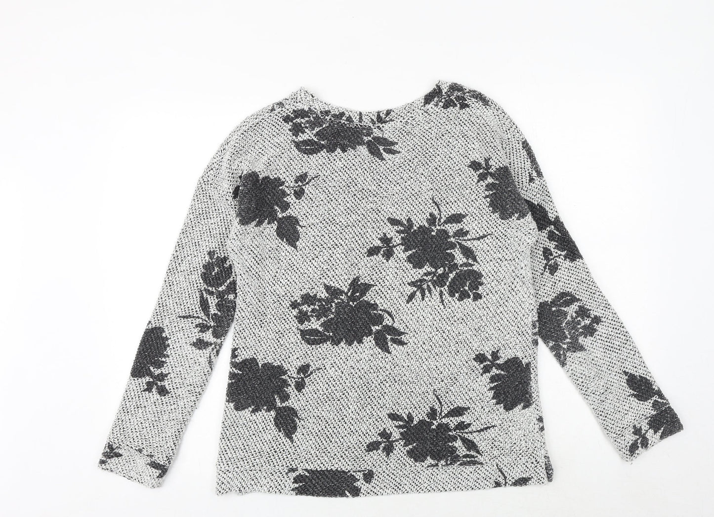 b.young Womens Grey Boat Neck Floral Cotton Pullover Jumper Size L