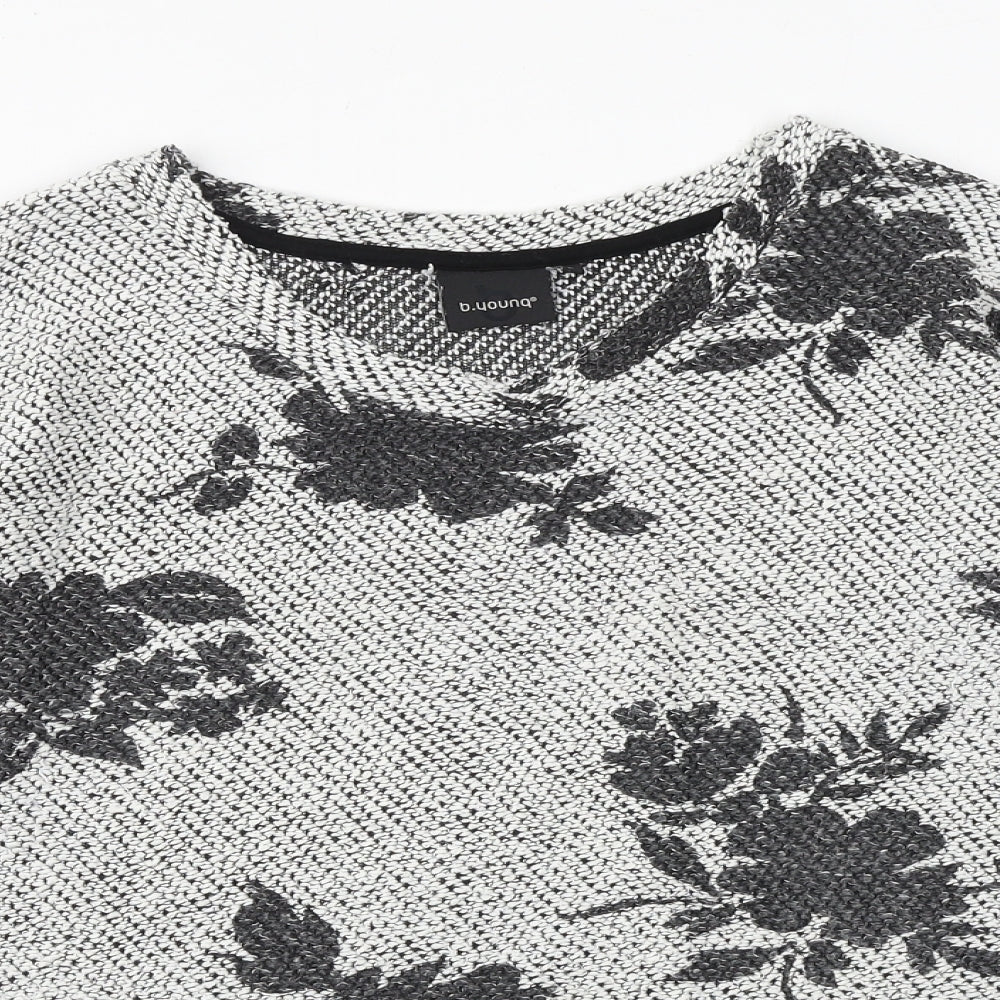 b.young Womens Grey Boat Neck Floral Cotton Pullover Jumper Size L