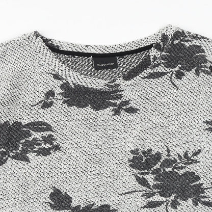 b.young Womens Grey Boat Neck Floral Cotton Pullover Jumper Size L