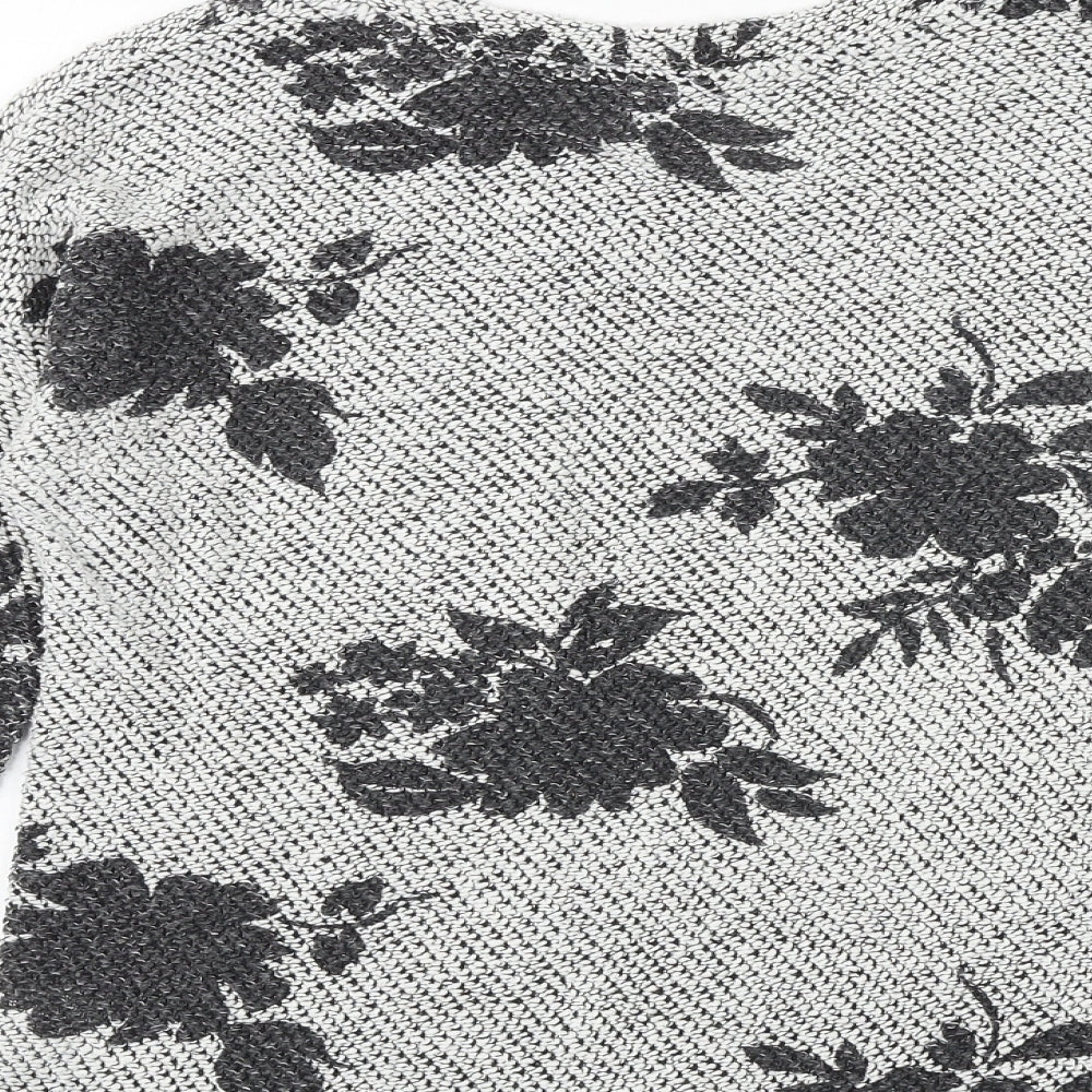 b.young Womens Grey Boat Neck Floral Cotton Pullover Jumper Size L