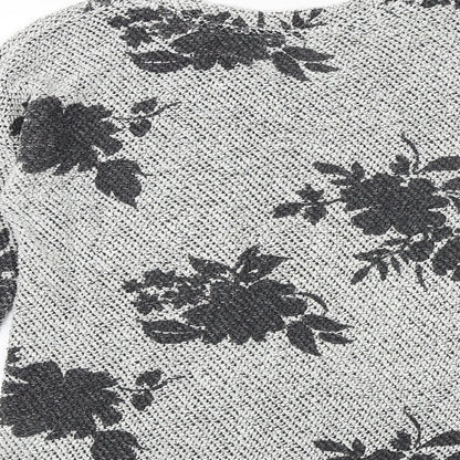 b.young Womens Grey Boat Neck Floral Cotton Pullover Jumper Size L