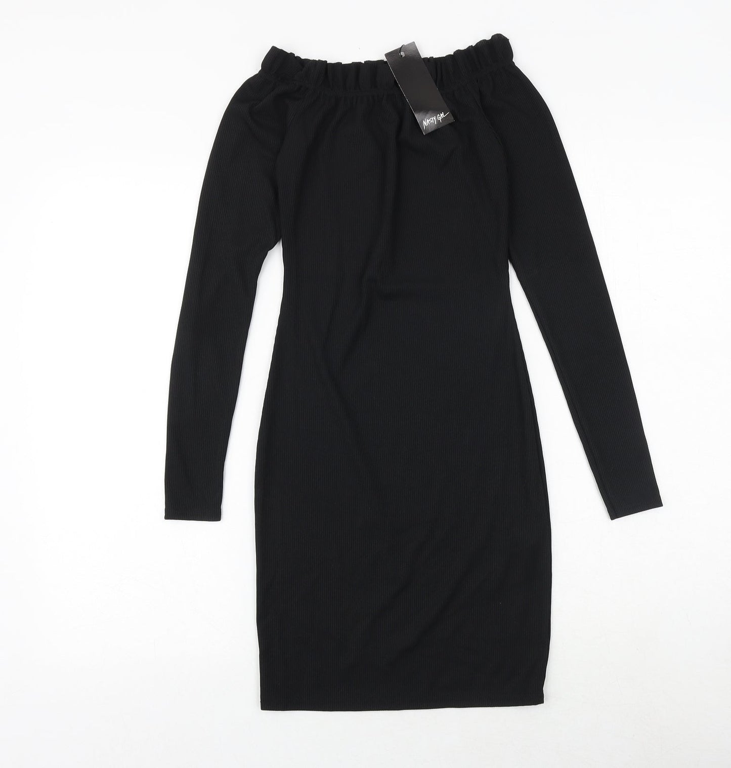 Nasty Gal Womens Black Polyester Bodycon Size 6 Boat Neck Pullover