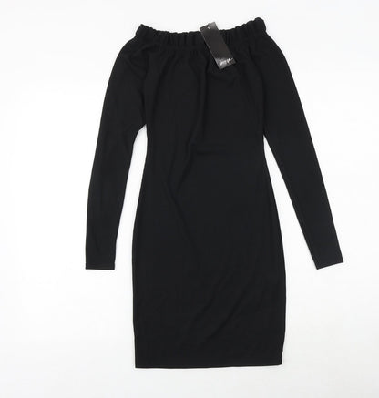 Nasty Gal Womens Black Polyester Bodycon Size 6 Boat Neck Pullover