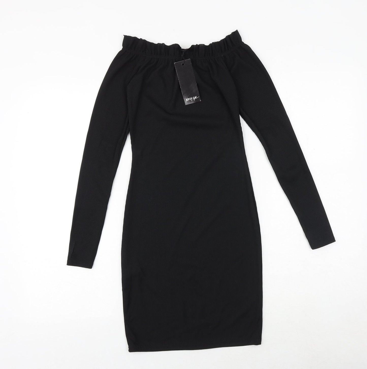 Nasty Gal Womens Black Polyester Bodycon Size 6 Boat Neck Pullover