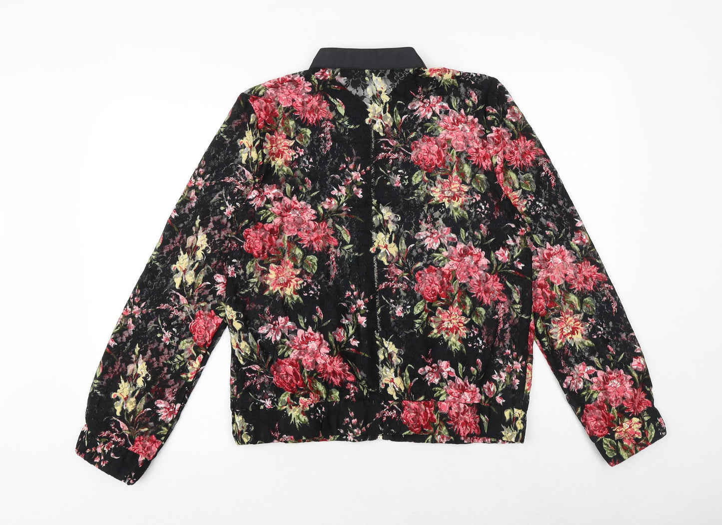 Rino&Pelle Womens Black Floral Bomber Jacket Jacket Size 2XS Zip