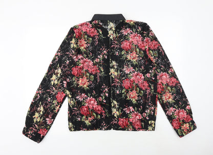 Rino&Pelle Womens Black Floral Bomber Jacket Jacket Size 2XS Zip