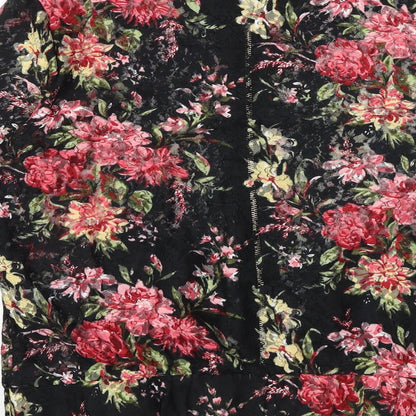 Rino&Pelle Womens Black Floral Bomber Jacket Jacket Size 2XS Zip