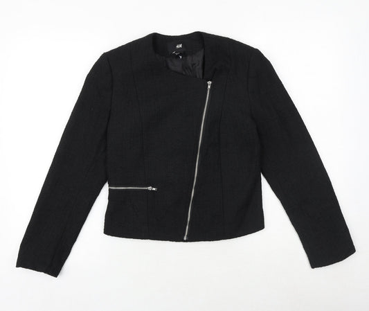 Womens UK Size 6 H&M Black Biker Coat