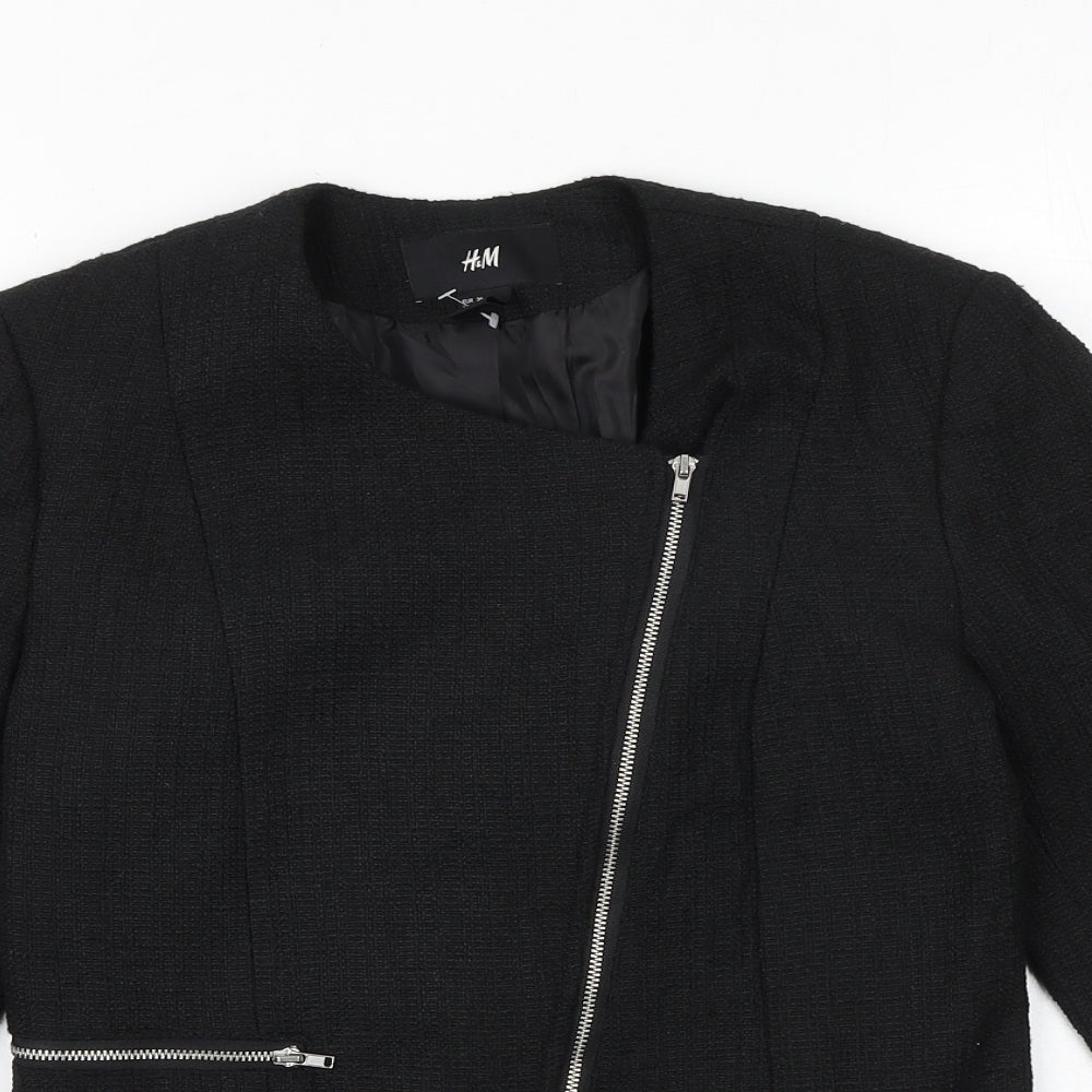 Womens UK Size 6 H&M Black Biker Coat