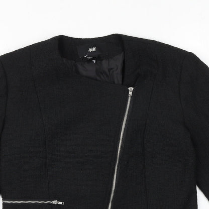 Womens UK Size 6 H&M Black Biker Coat