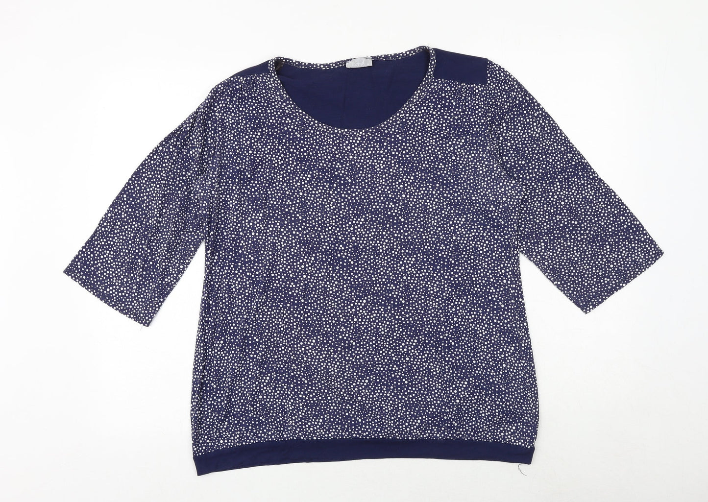 CMD Womens Blue Polka Dot Viscose Basic Blouse Size 16 Round Neck