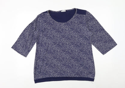 CMD Womens Blue Polka Dot Viscose Basic Blouse Size 16 Round Neck