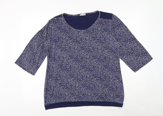 CMD Womens Blue Polka Dot Viscose Basic Blouse Size 16 Round Neck