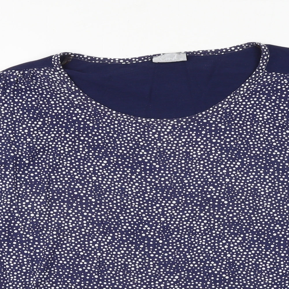 CMD Womens Blue Polka Dot Viscose Basic Blouse Size 16 Round Neck
