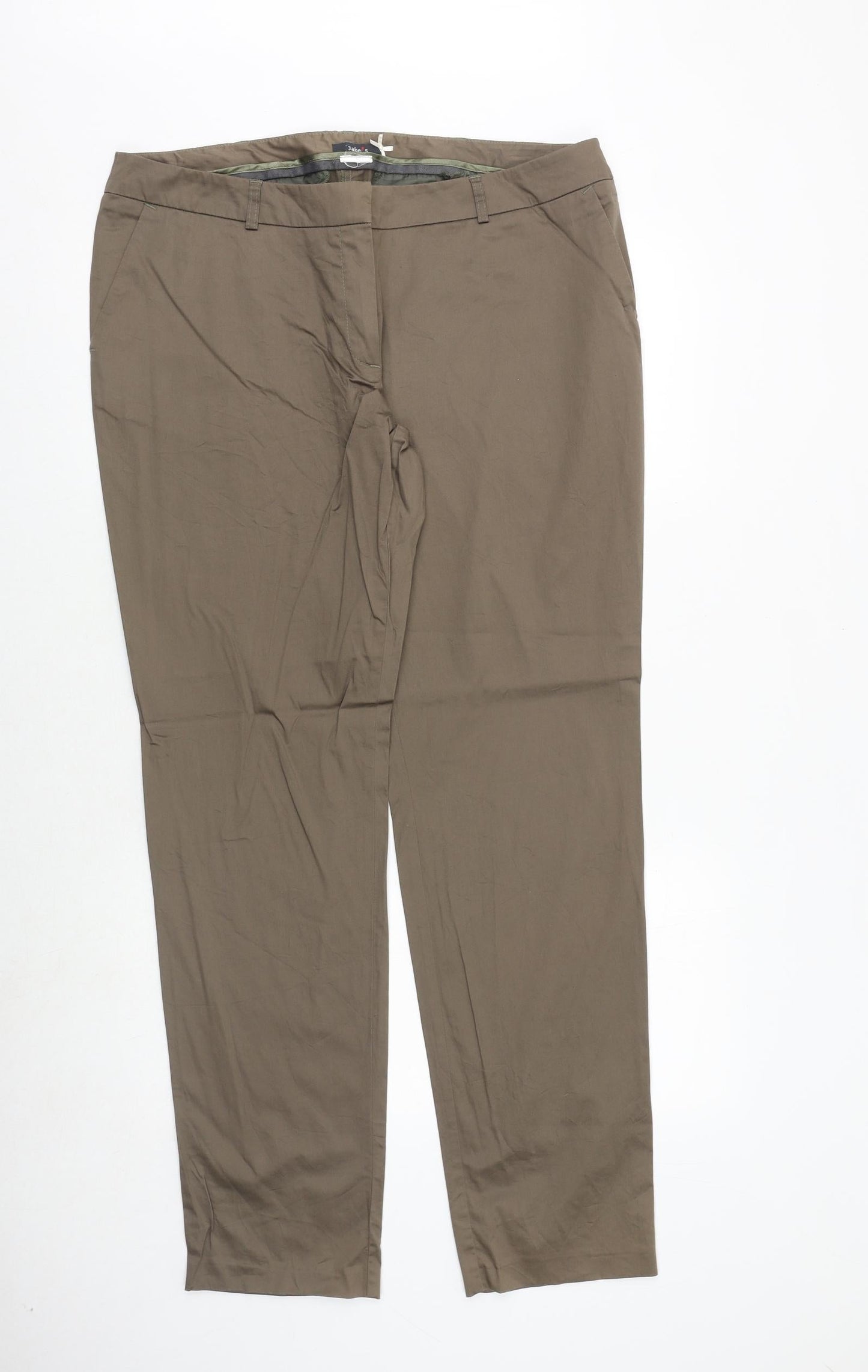 Jake S Womens Green Polyester Chino Trousers Size 39 in Regular Zip