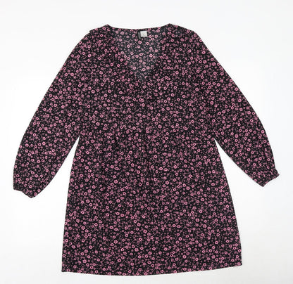 H&M Womens Black Floral Polyester A-Line Size XS V-Neck Pullover
