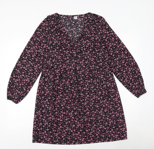 H&M Womens Black Floral Polyester A-Line Size XS V-Neck Pullover