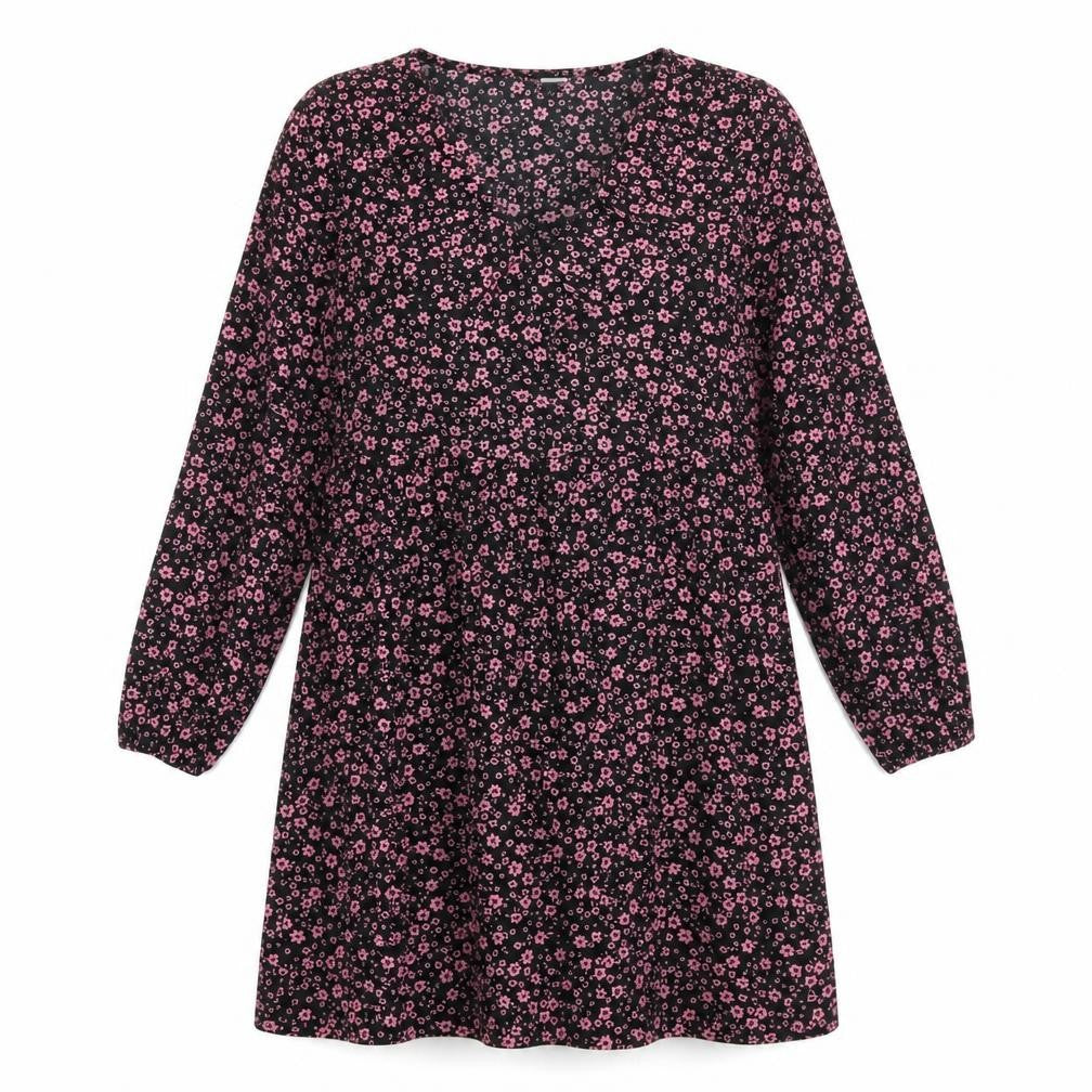 H&M Womens Black Floral Polyester A-Line Size XS V-Neck Pullover