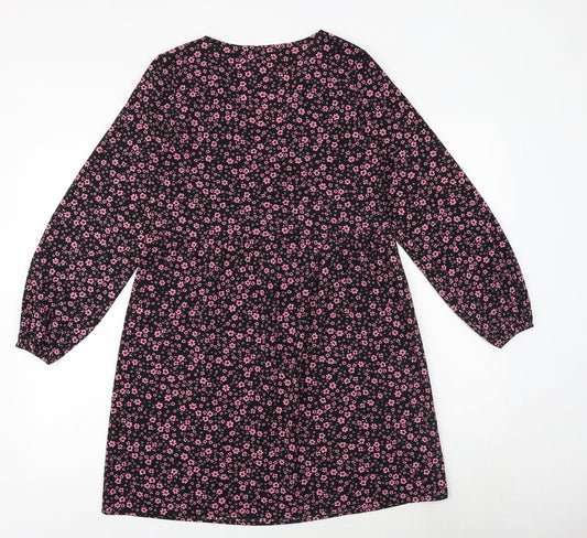 H&M Womens Black Floral Polyester A-Line Size XS V-Neck Pullover