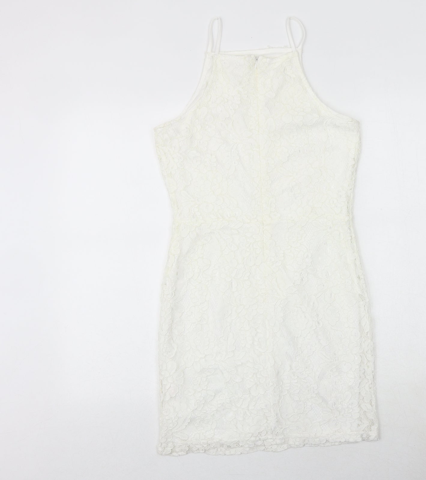 Missguided Womens White Geometric Nylon Bodycon Size 10 Square Neck Zip