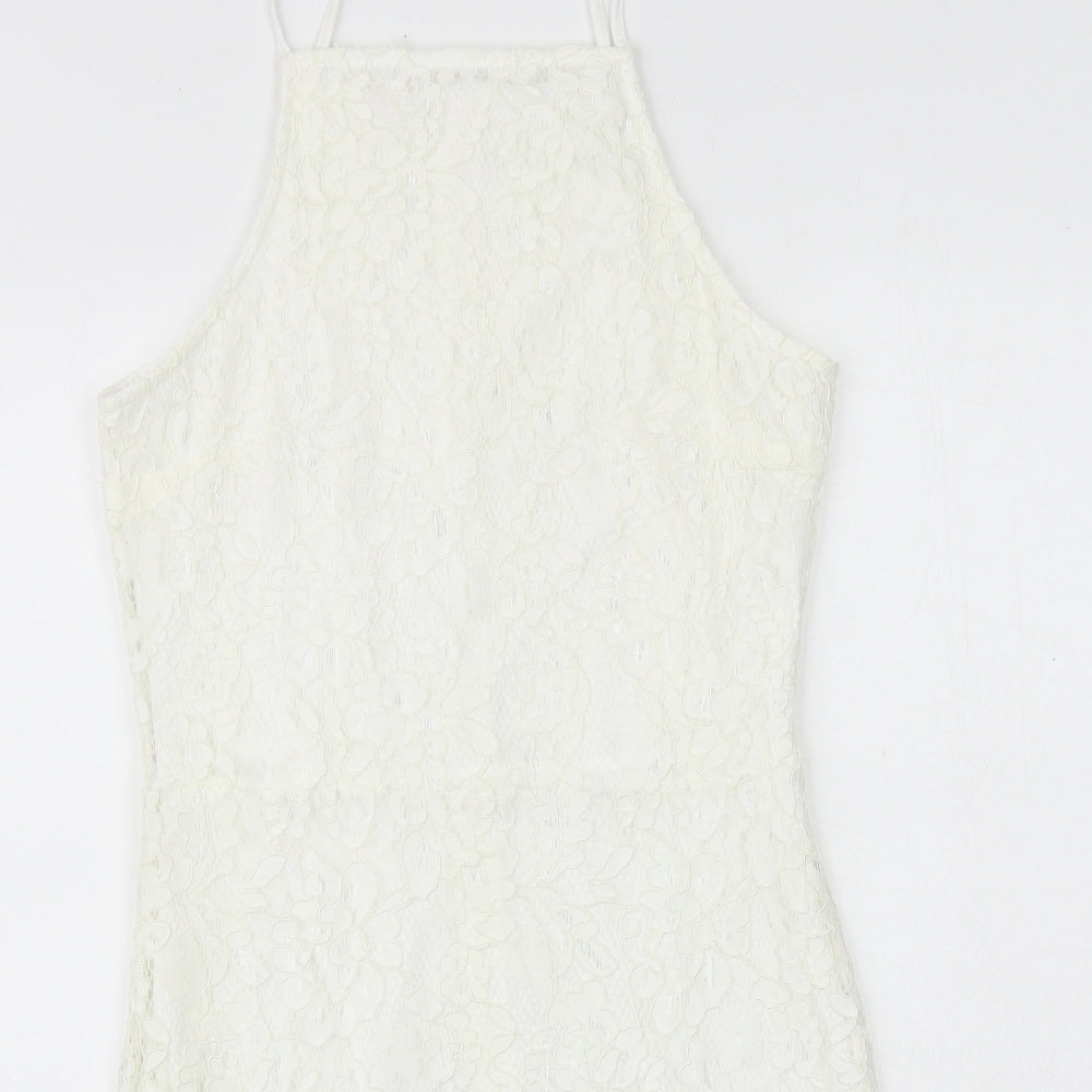 Missguided Womens White Geometric Nylon Bodycon Size 10 Square Neck Zip