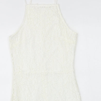 Missguided Womens White Geometric Nylon Bodycon Size 10 Square Neck Zip