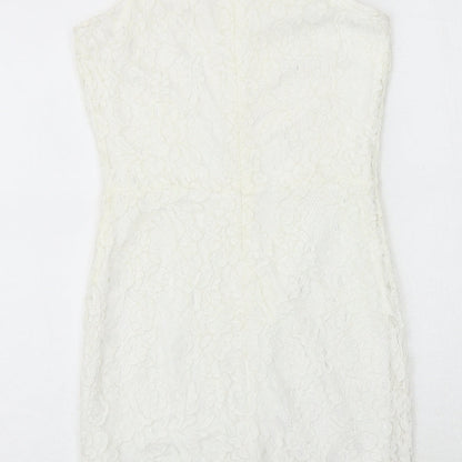 Missguided Womens White Geometric Nylon Bodycon Size 10 Square Neck Zip