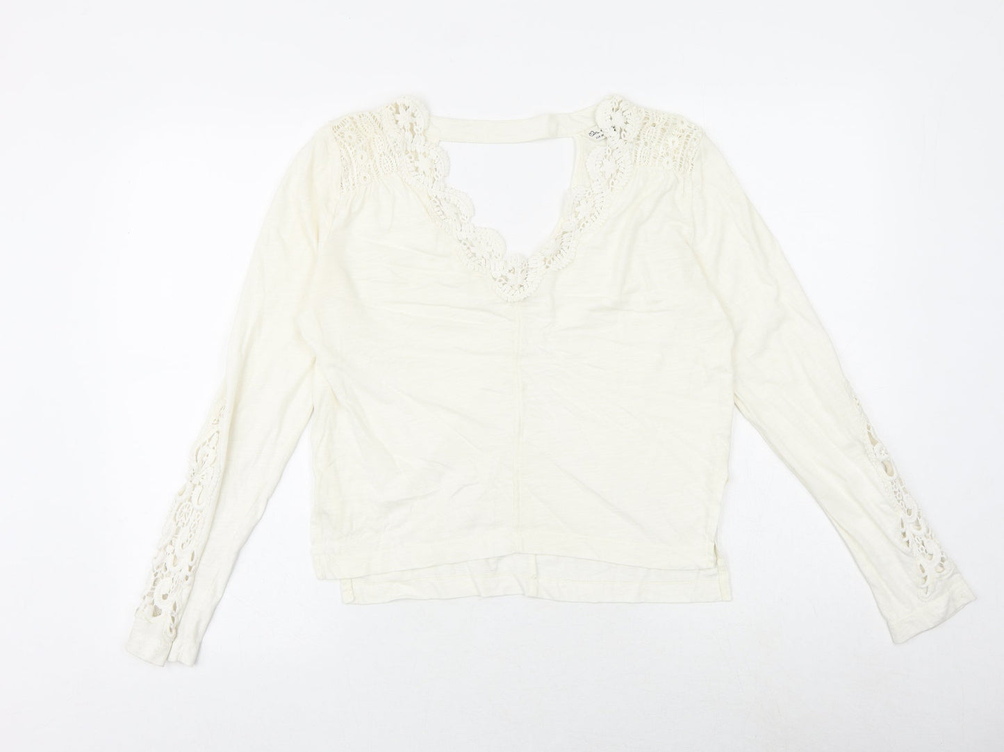 Miss Selfridge Womens White Polyester Basic Tank Size 10 V-Neck - Lace Details, Open Back