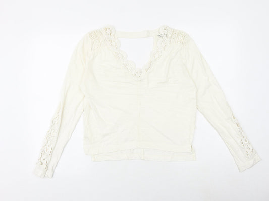 Miss Selfridge Womens White Polyester Basic Tank Size 10 V-Neck - Lace Details, Open Back