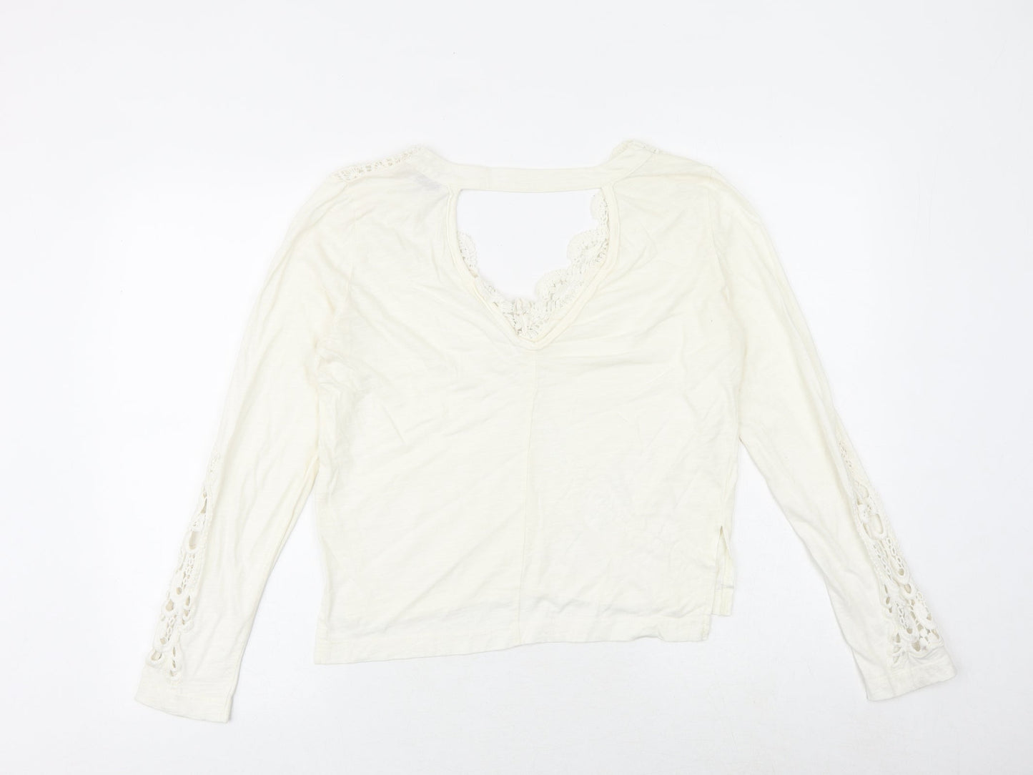 Miss Selfridge Womens White Polyester Basic Tank Size 10 V-Neck - Lace Details, Open Back