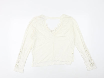 Miss Selfridge Womens White Polyester Basic Tank Size 10 V-Neck - Lace Details, Open Back