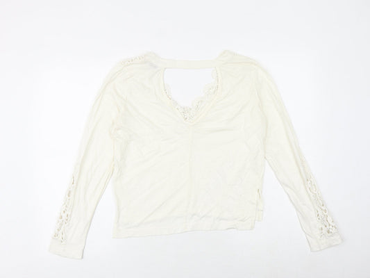 Miss Selfridge Womens White Polyester Basic Tank Size 10 V-Neck - Lace Details, Open Back