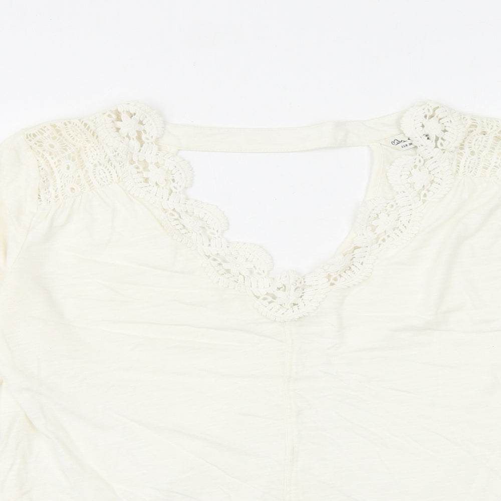 Miss Selfridge Womens White Polyester Basic Tank Size 10 V-Neck - Lace Details, Open Back