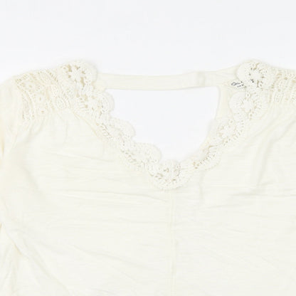 Miss Selfridge Womens White Polyester Basic Tank Size 10 V-Neck - Lace Details, Open Back