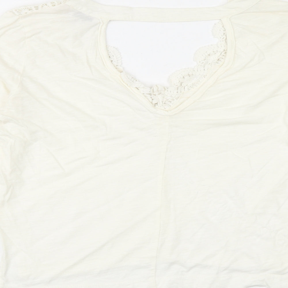 Miss Selfridge Womens White Polyester Basic Tank Size 10 V-Neck - Lace Details, Open Back