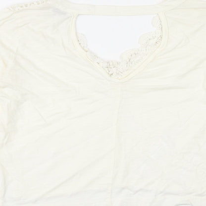 Miss Selfridge Womens White Polyester Basic Tank Size 10 V-Neck - Lace Details, Open Back