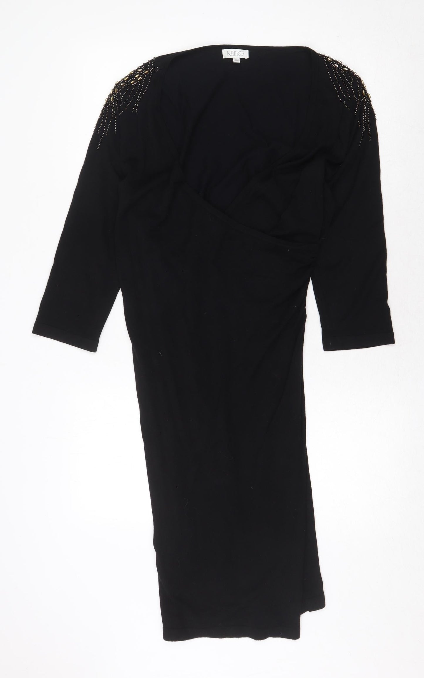 Kaliko Womens Black V-Neck Viscose Pullover Jumper Size 14