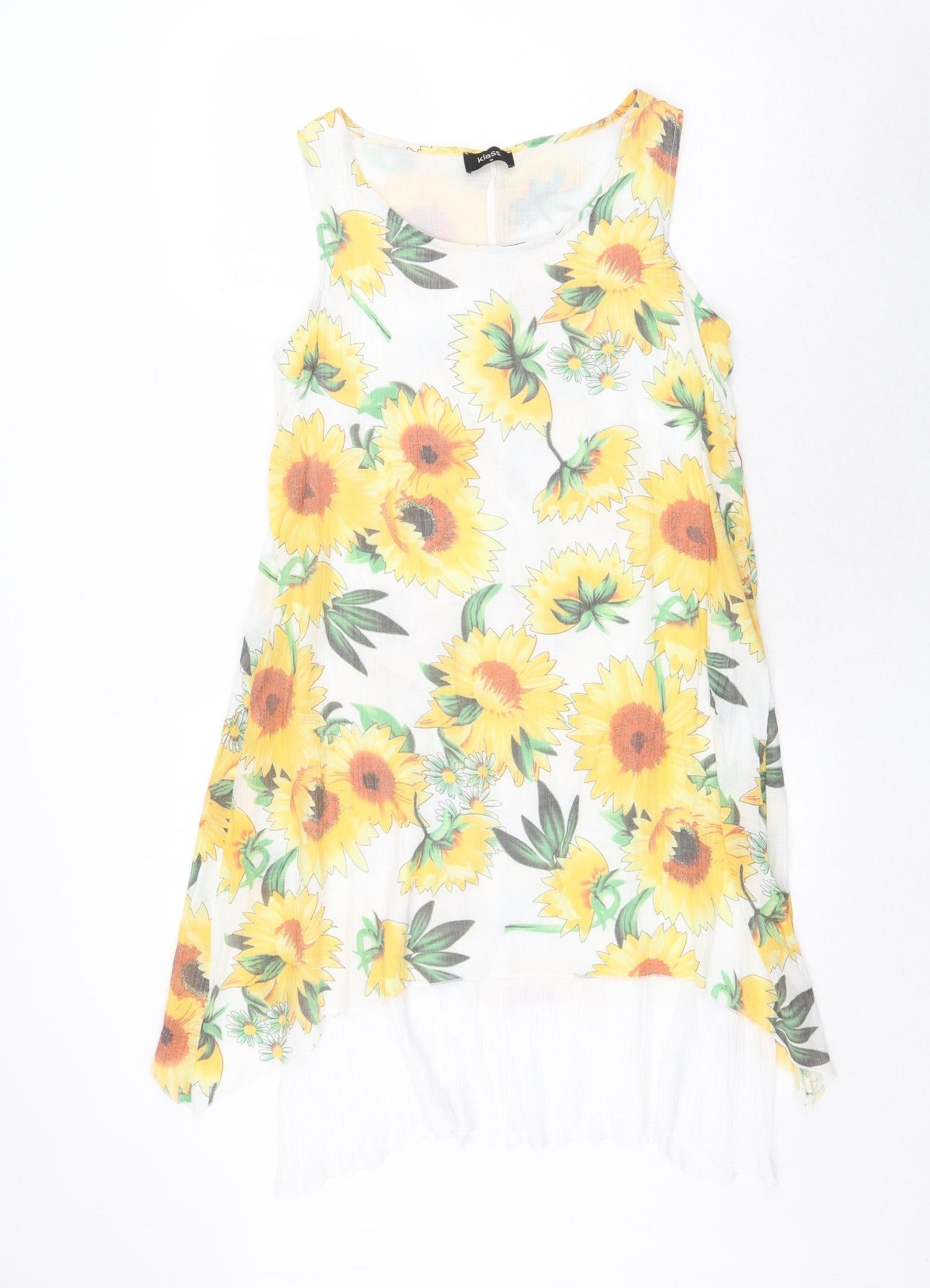 Klass Womens Yellow Floral Cotton Tank Dress Size M Round Neck Pullover