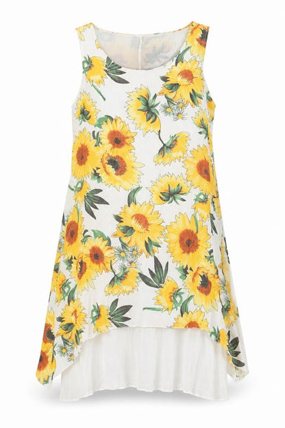 Klass Womens Yellow Floral Cotton Tank Dress Size M Round Neck Pullover