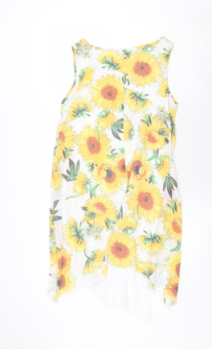 Klass Womens Yellow Floral Cotton Tank Dress Size M Round Neck Pullover