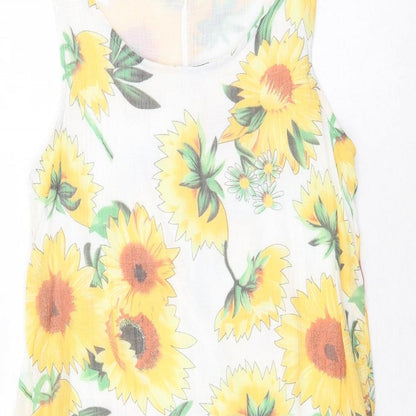 Klass Womens Yellow Floral Cotton Tank Dress Size M Round Neck Pullover