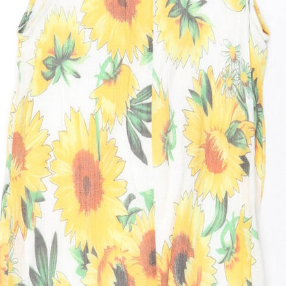 Klass Womens Yellow Floral Cotton Tank Dress Size M Round Neck Pullover
