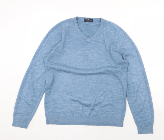 Marks and Spencer Mens Blue V-Neck Acrylic Pullover Jumper Size S Long Sleeve